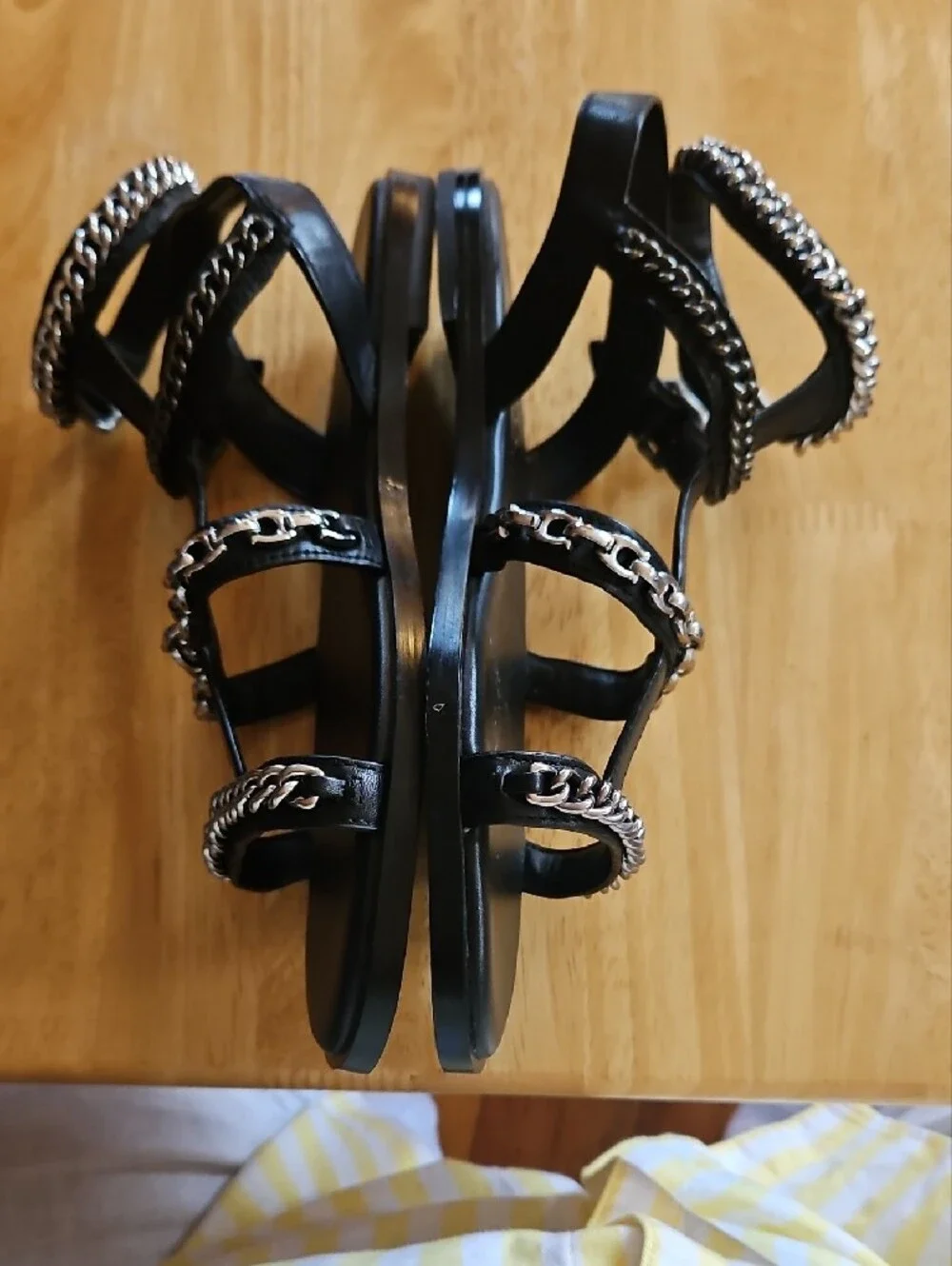 Coach Haddie Gladiator Black Leather Women's Sandals with Silver Chain Detail